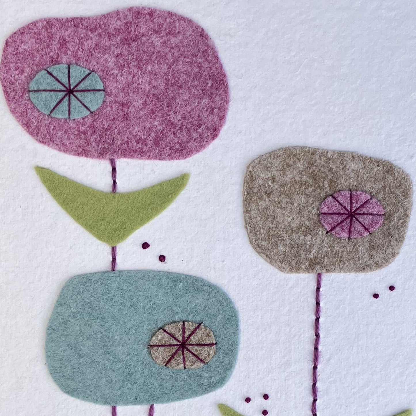 Textile picture - Contemporary Oval Flowers - Wall Hanging