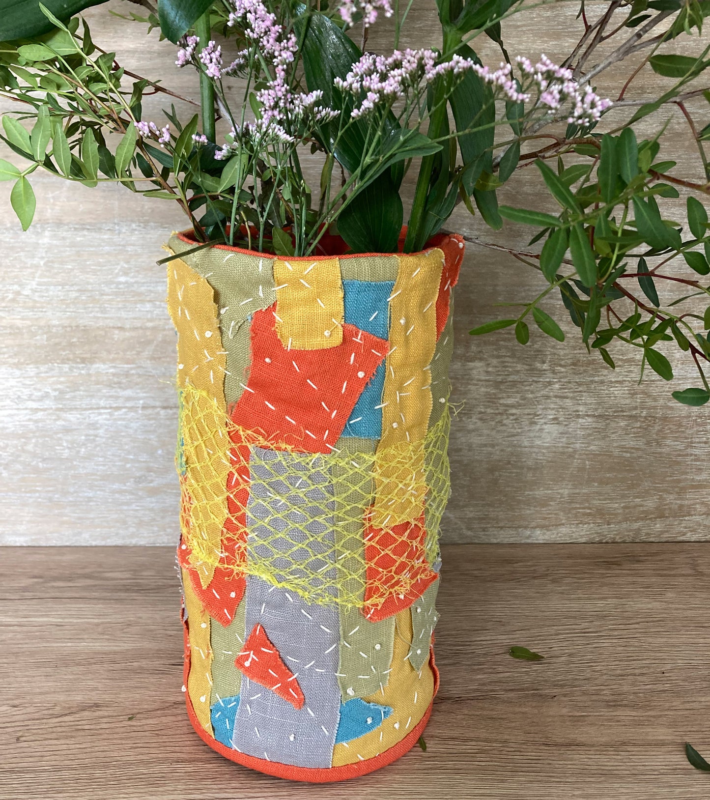 Linen Cover and Glass Vase
