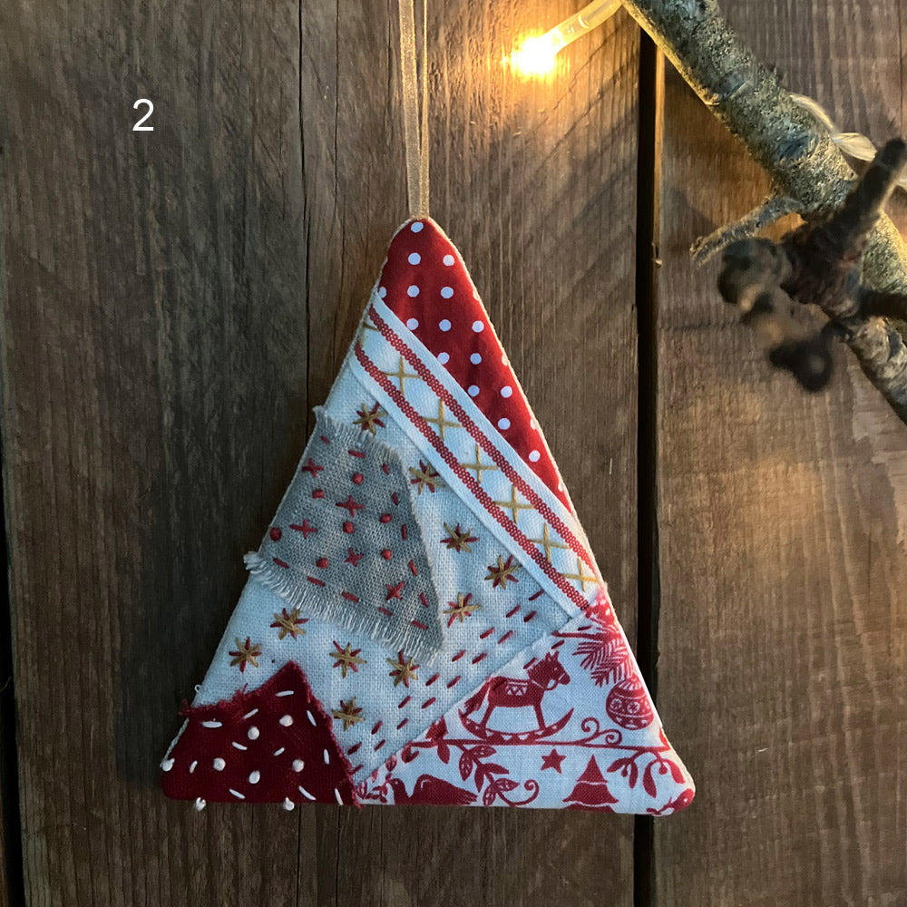 Patchwork Christmas Tree Decorations - Red