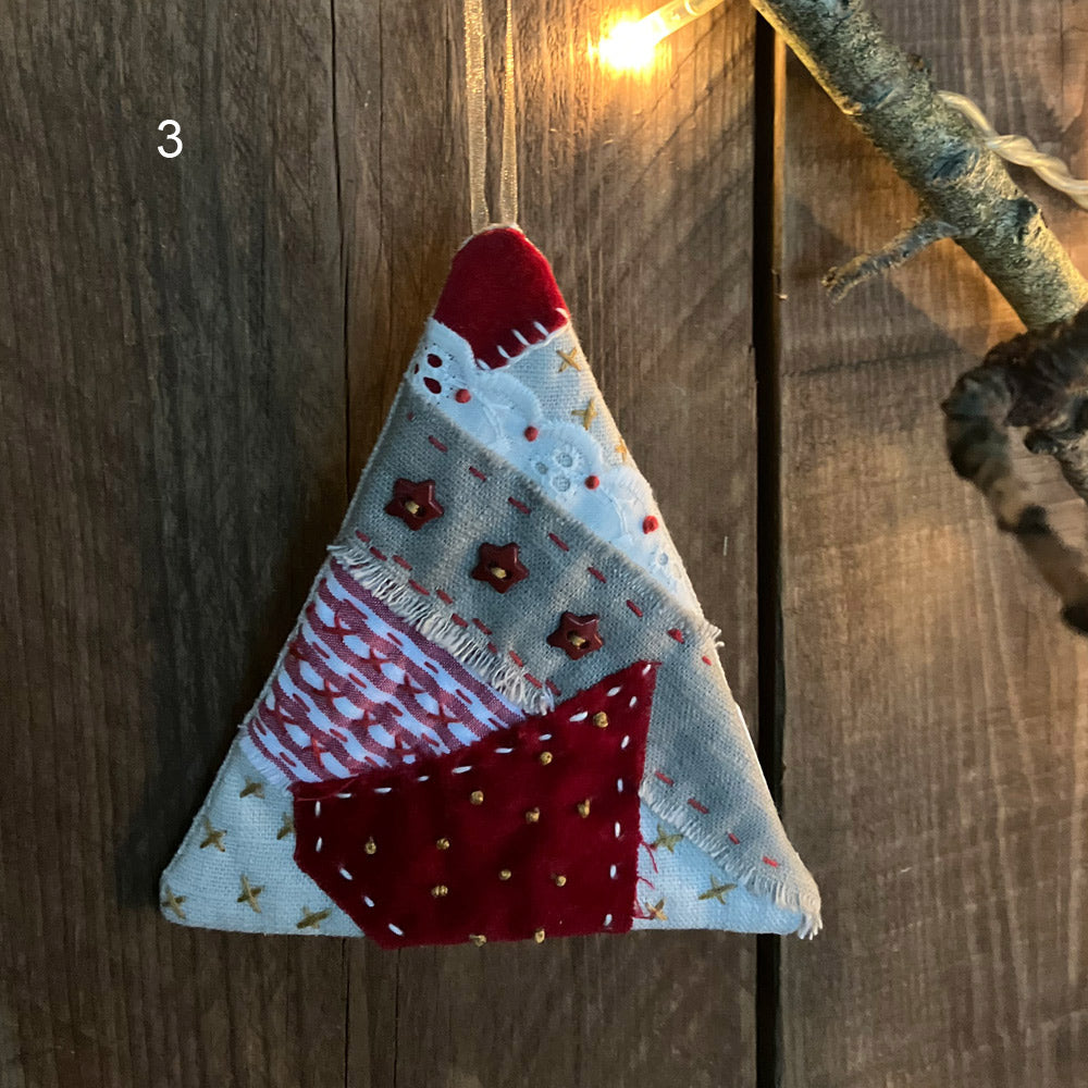 Patchwork Christmas Tree Decorations - Red