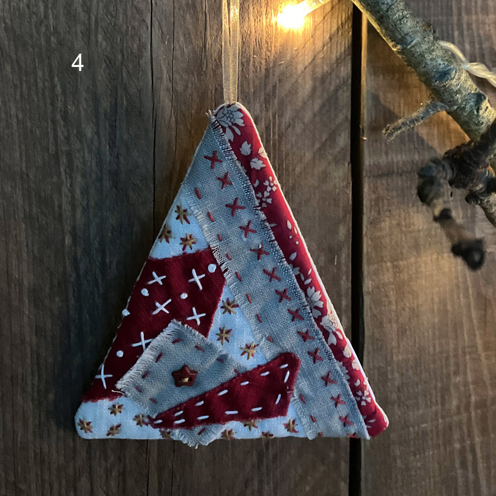 Patchwork Christmas Tree Decorations - Red