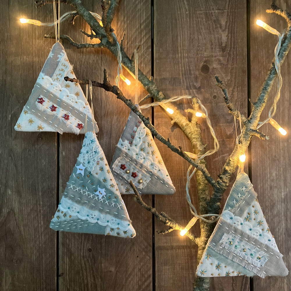 Patchwork Hanging Christmas Tree Decorations. Hand stitched.