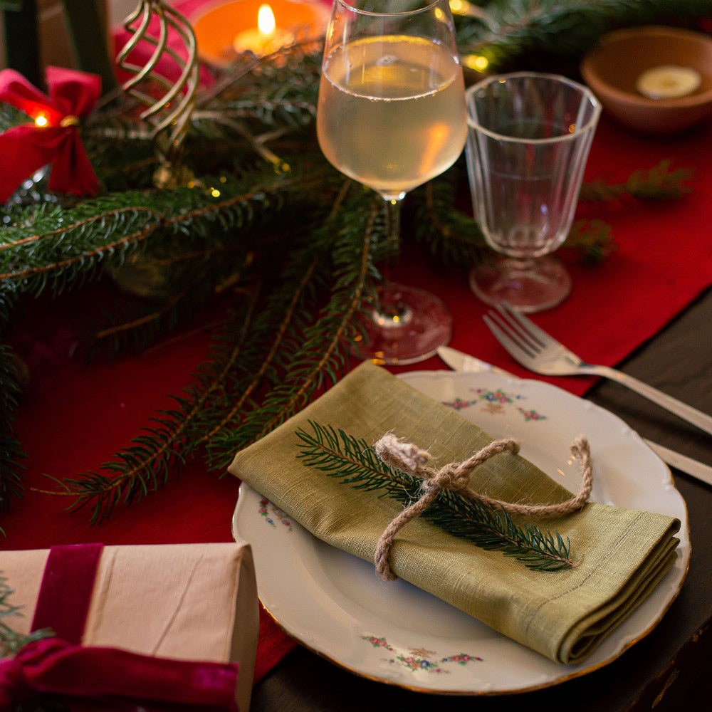 Christmas Linen Table Napkins - Pair