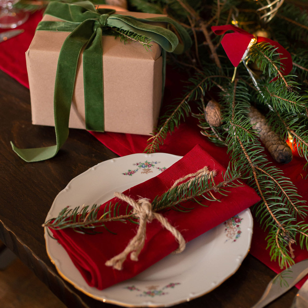 Christmas Linen Table Napkins - Pair