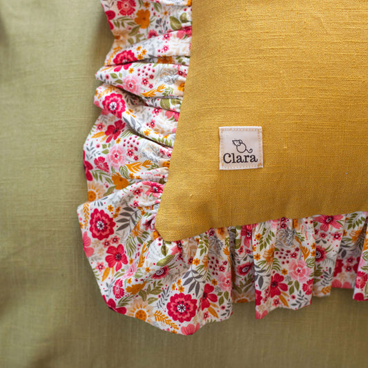 Gold Linen Frilled Cushion