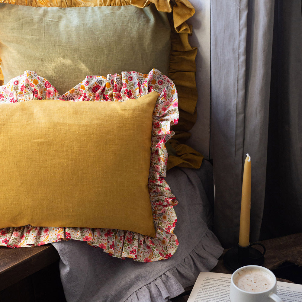 Gold Linen Frilled Cushion