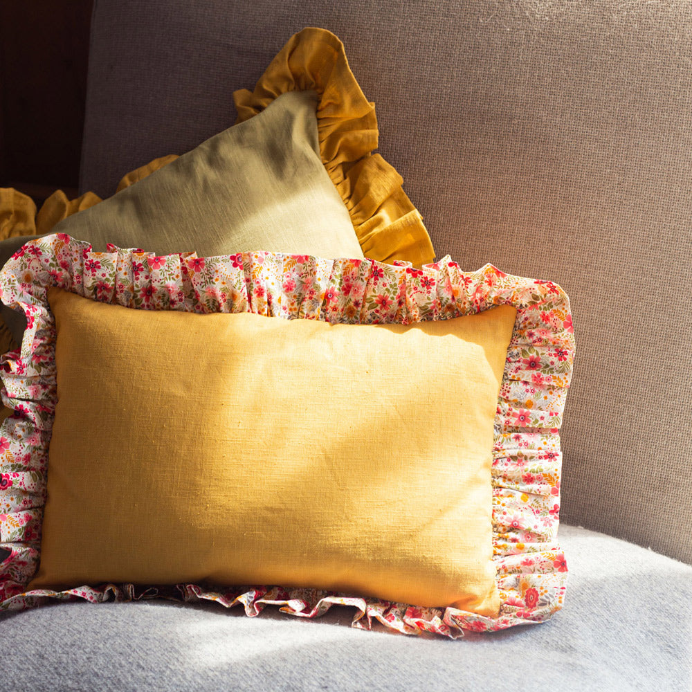 Gold Linen Frilled Cushion