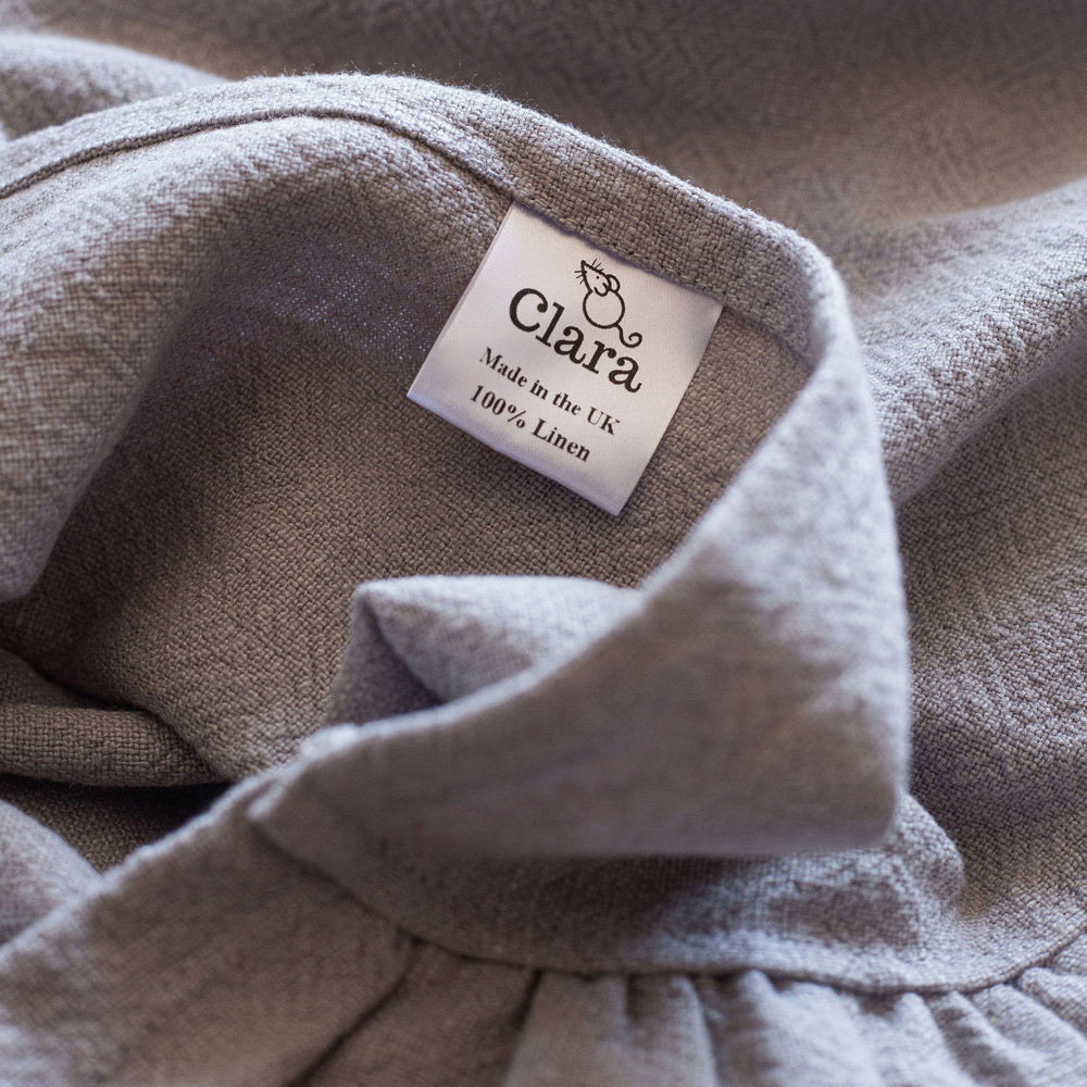 Pale Grey Linen Throw with Frill close up