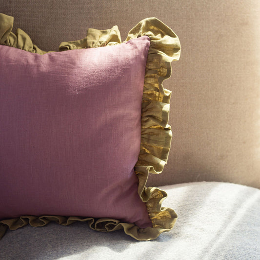 Frilled Pink Linen Cushion
