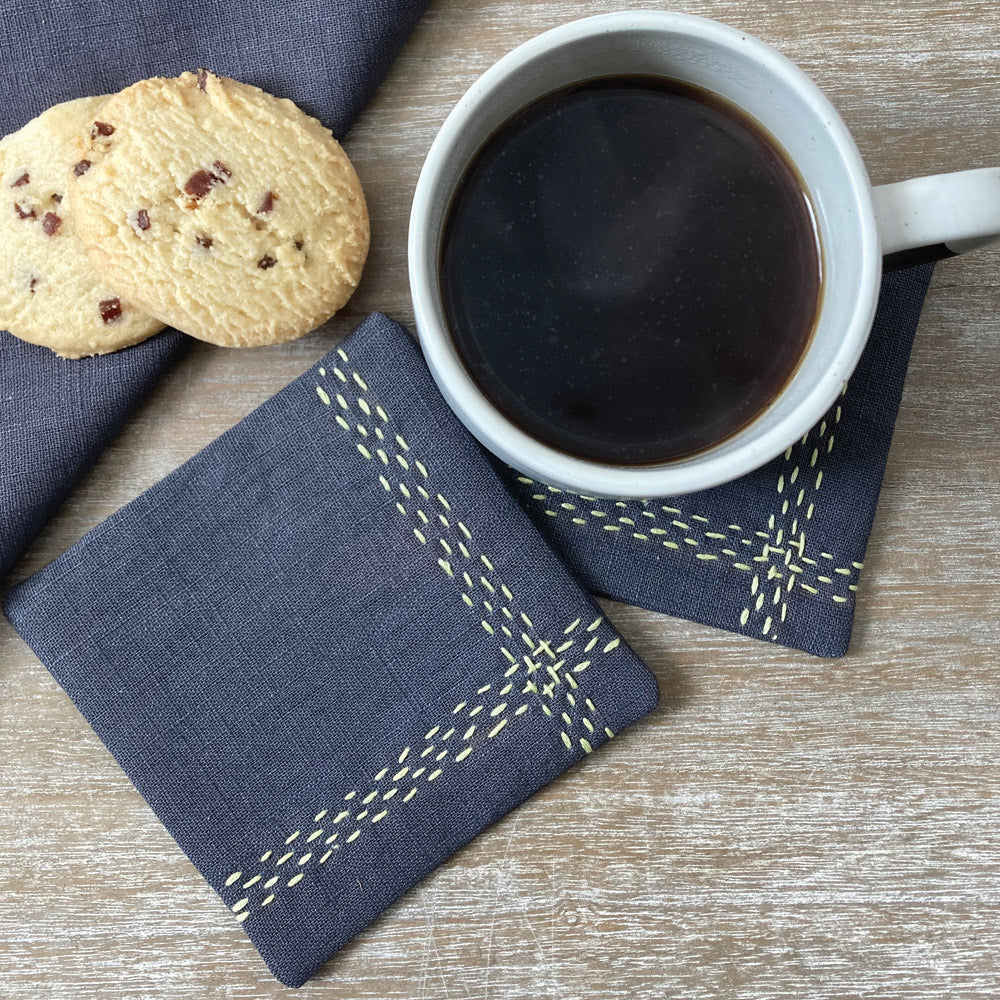 Slow Stitch Coasters - Grey - Pair