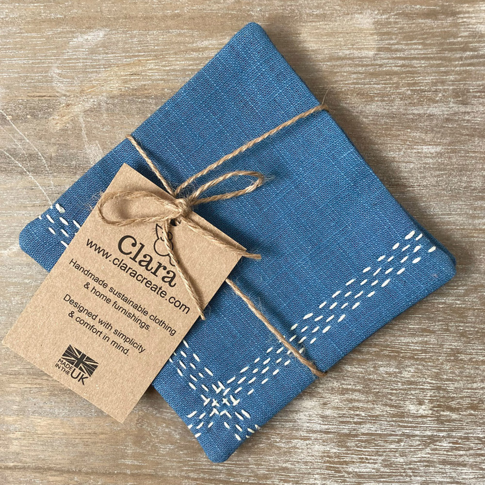 Slow Stitch Coasters - Blue -Pair