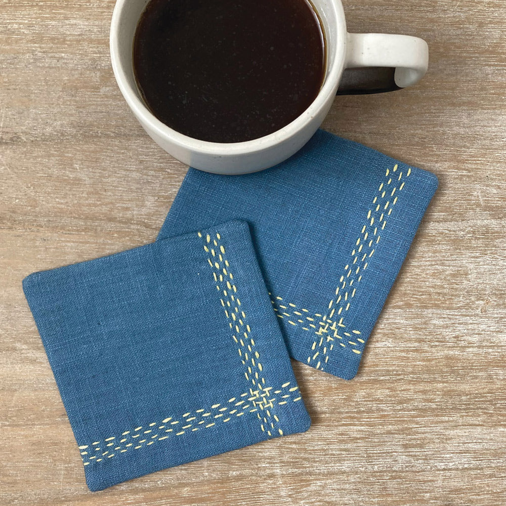 Slow Stitch Coasters - Blue -Pair