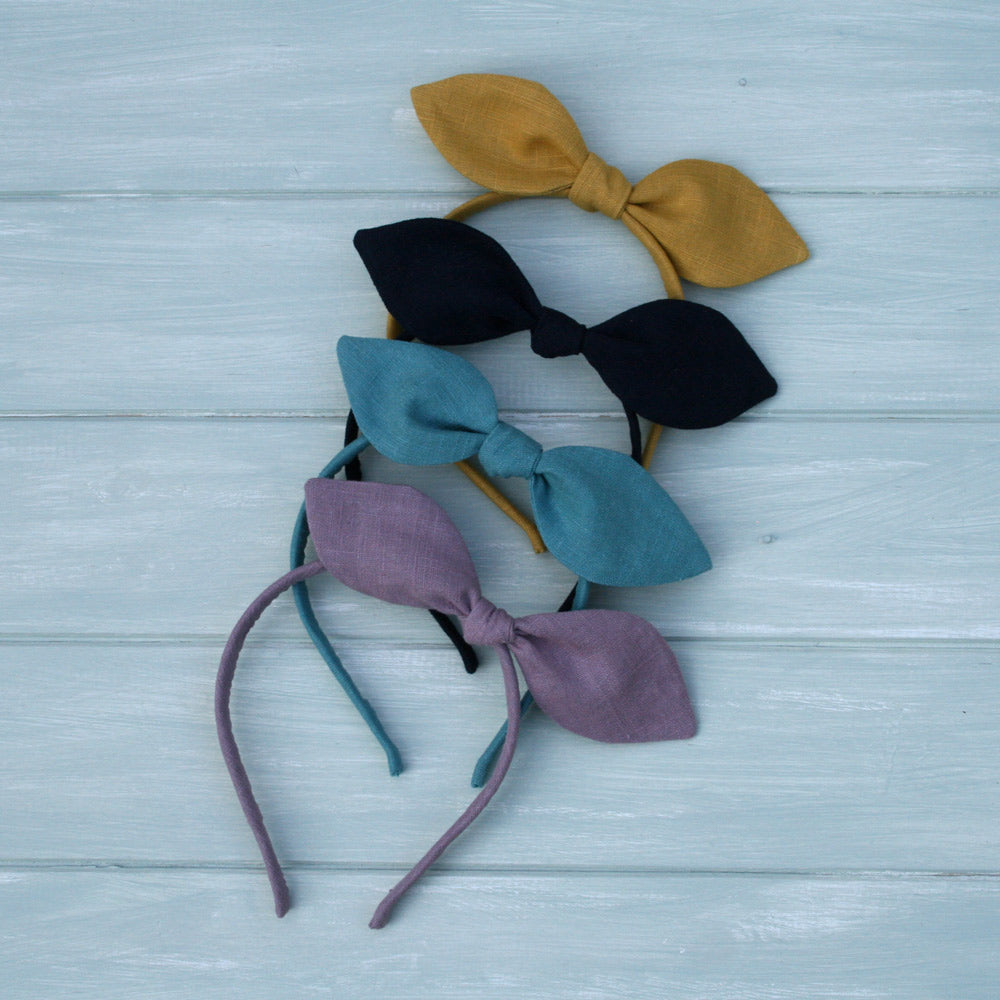 Childrens Linen Bow Hairband Colour options