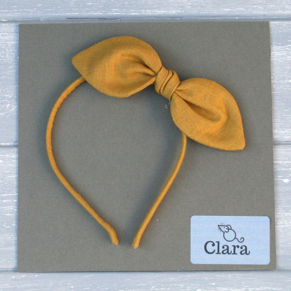 Childrens Linen Bow Hairband Gold