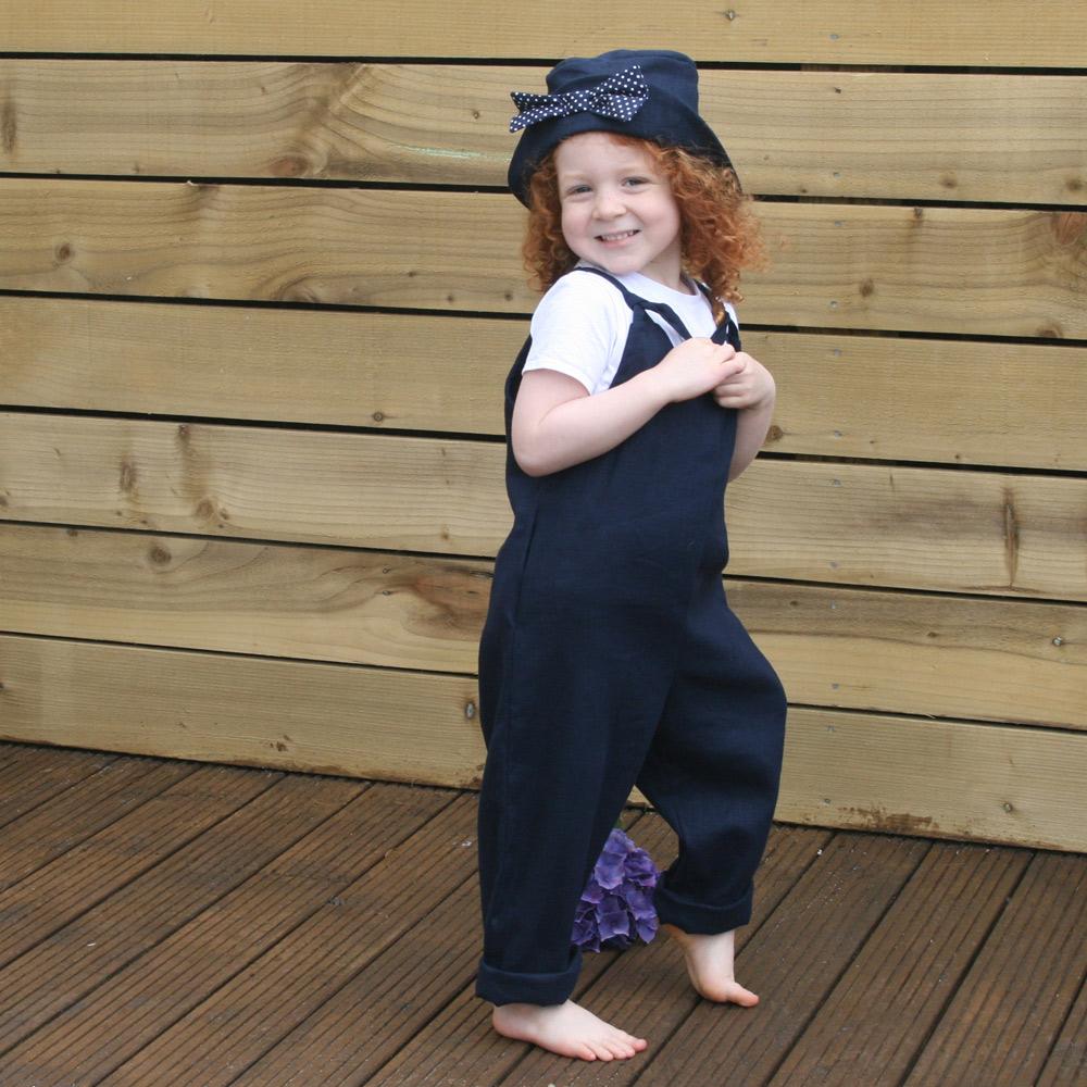 Navy Linen Dungarees child