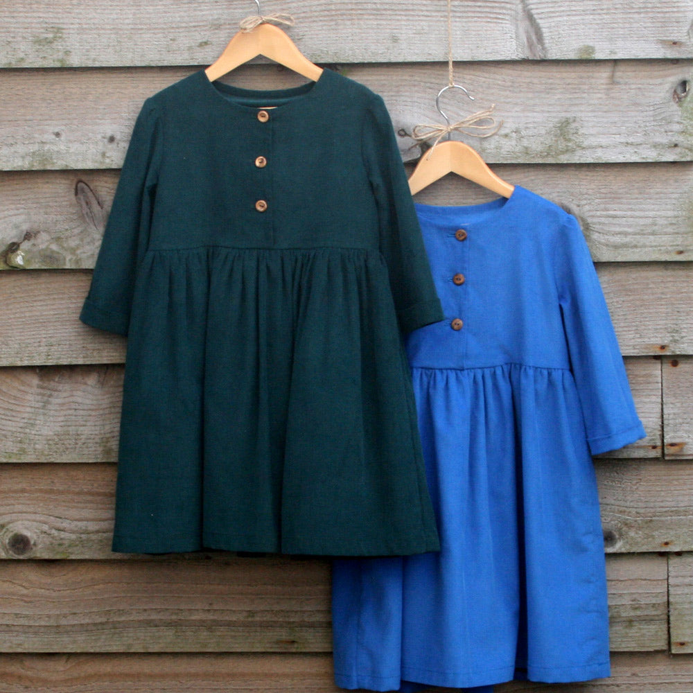 Needlecord Dress - Cornflower Blue and green
